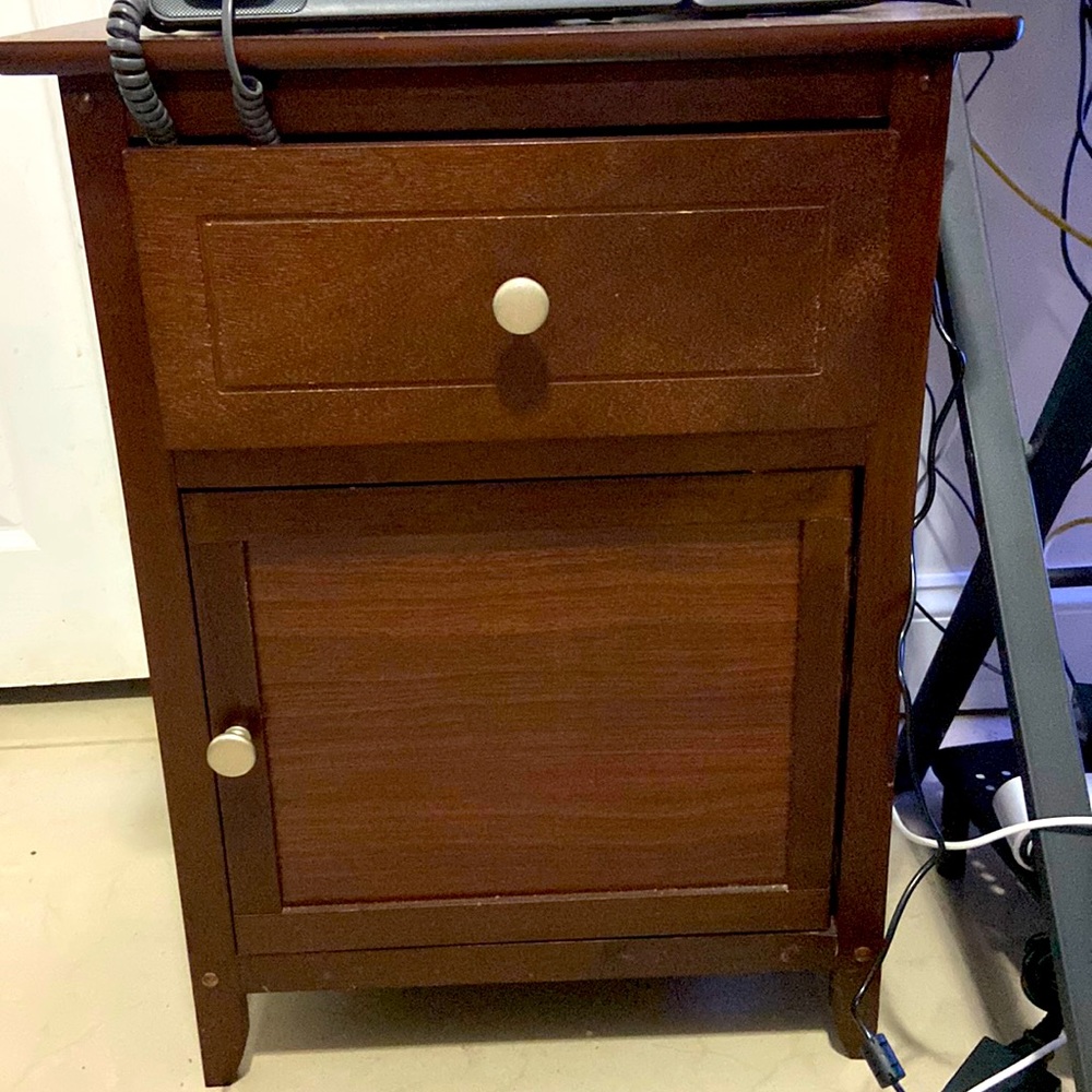 Little brown cabinet desk can be used as a night stand or office